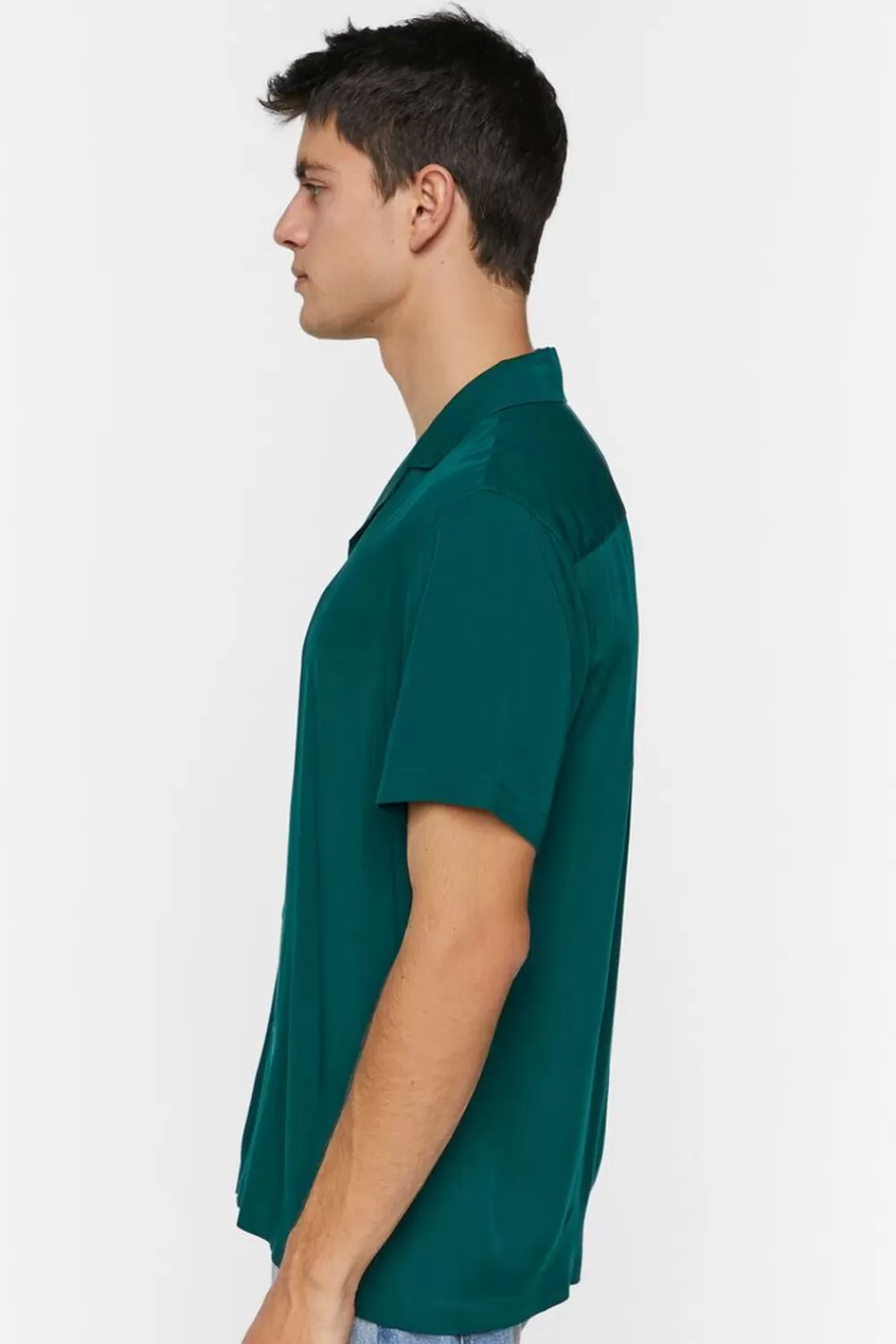 Tops>Forever 21 Cuban Collar Short-Sleeve Shirt Hunter Green