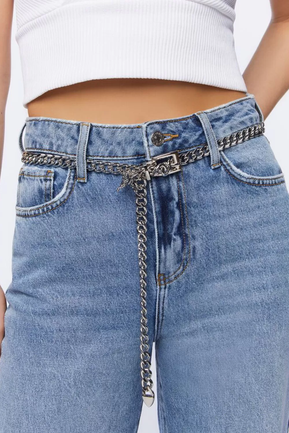 Belts>Forever 21 Curb Chain Hip Belt Silver