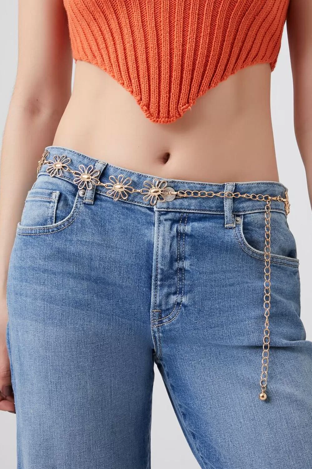 Belts>Forever 21 Cutout Flower Chain Belt Gold
