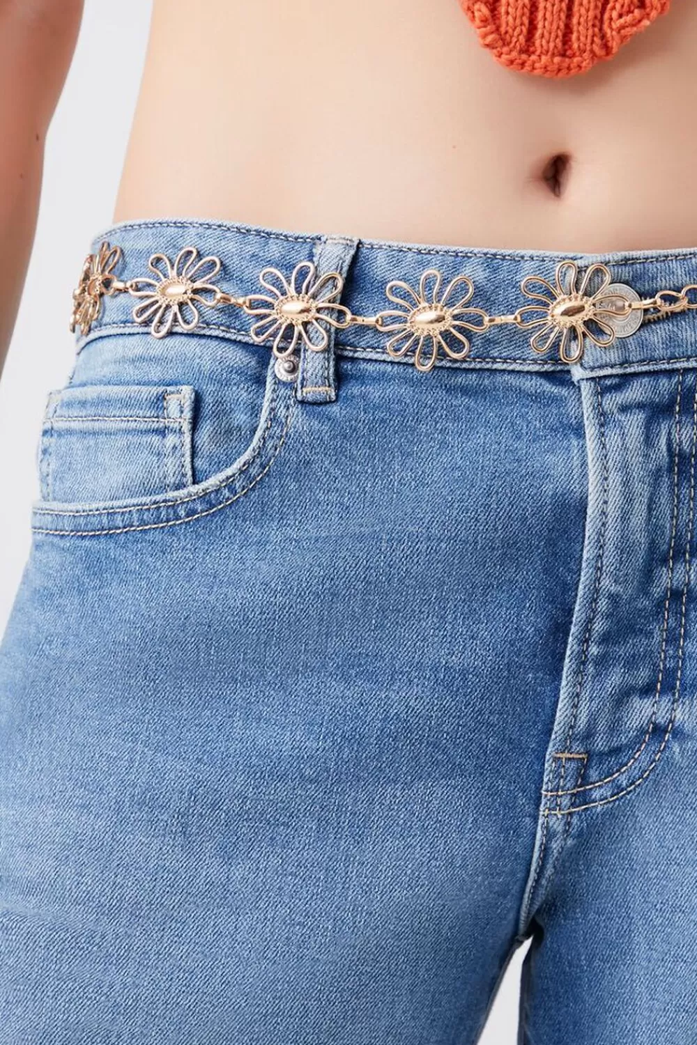 Belts>Forever 21 Cutout Flower Chain Belt Gold