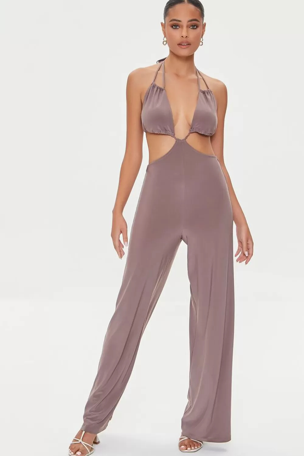 Rompers + Jumpsuits>Forever 21 Cutout Halter Jumpsuit Brown