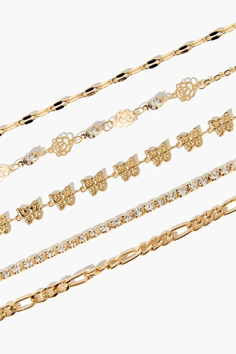 Bracelets>Forever 21 Cutout Rose & Butterfly Bracelet Set Gold