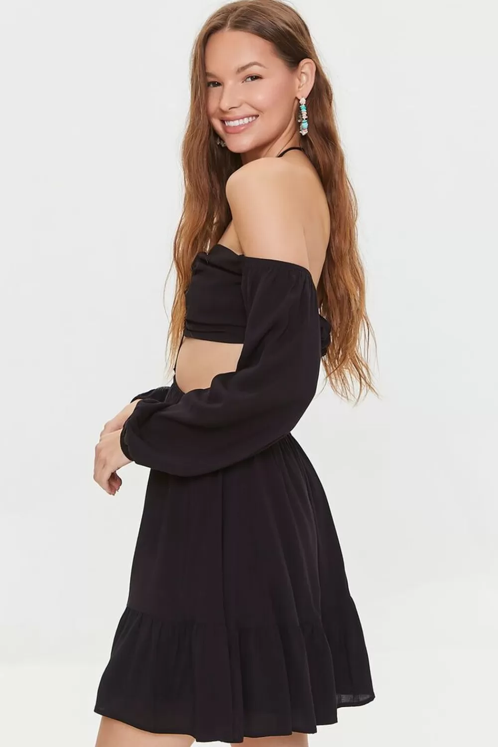 Dresses>Forever 21 Cutout Strappy Halter Mini Dress Black