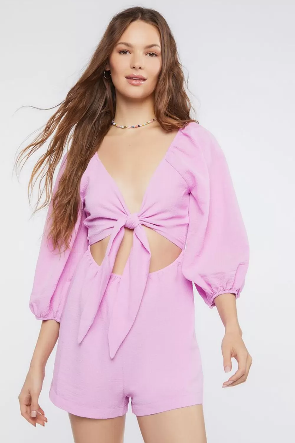 Rompers + Jumpsuits>Forever 21 Cutout Tie-Front Romper Wisteria