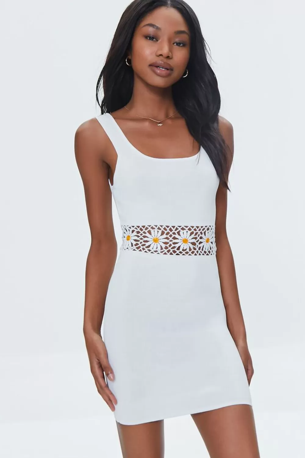Dresses>Forever 21 Daisy Crochet Sweater-Knit Dress White
