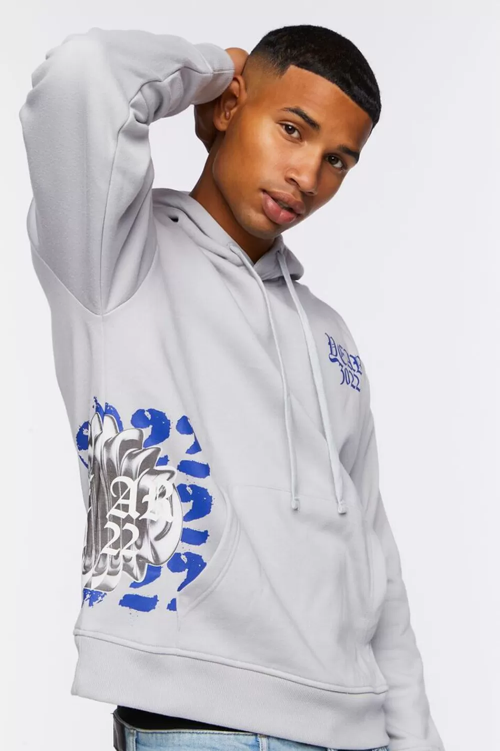 Graphic Tees>Forever 21 Dear 3022 Graphic Hoodie Grey/Blue