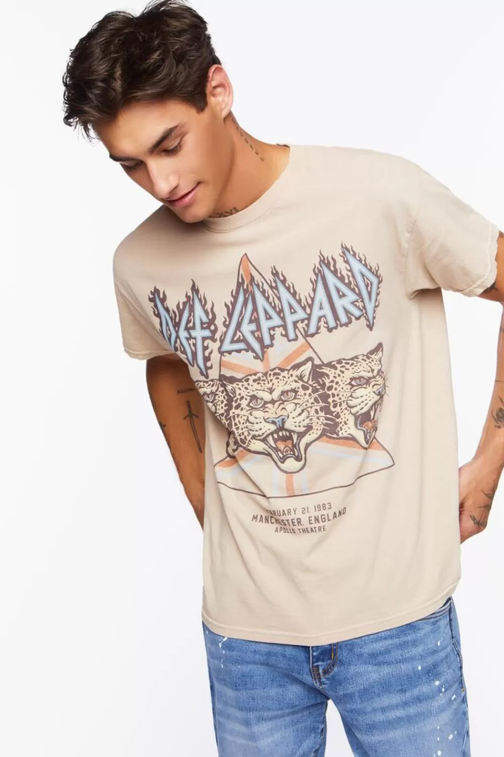 Graphic Tees>Forever 21 Def Leppard Graphic Tee Taupe/Multi