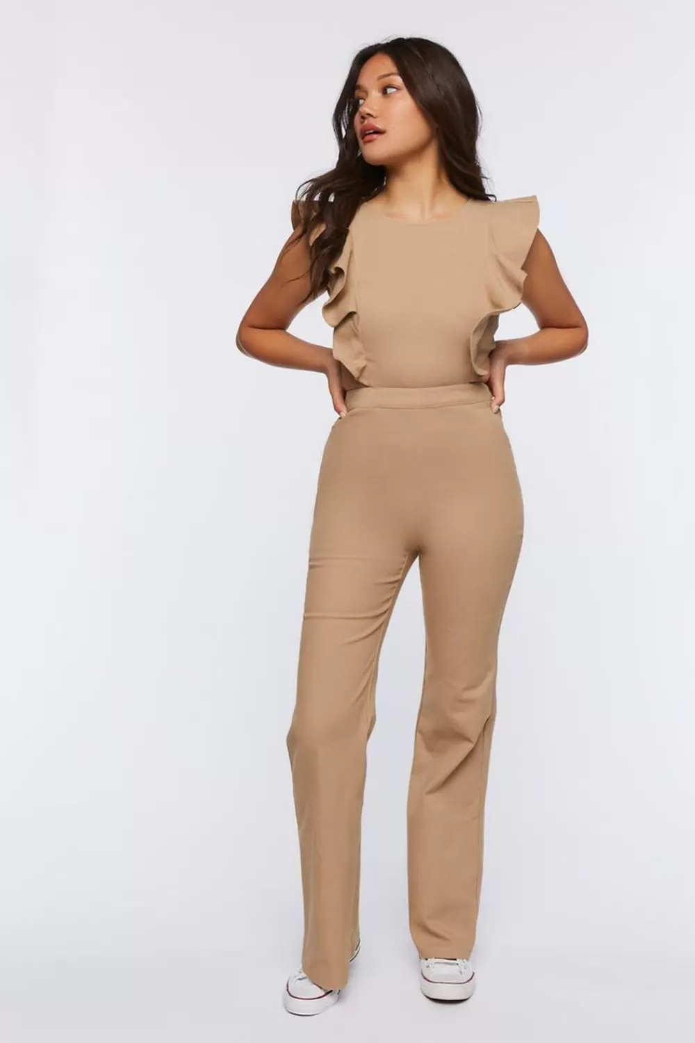 Rompers + Jumpsuits>Forever 21 Denim Butterfly Sleeve Jumpsuit Khaki