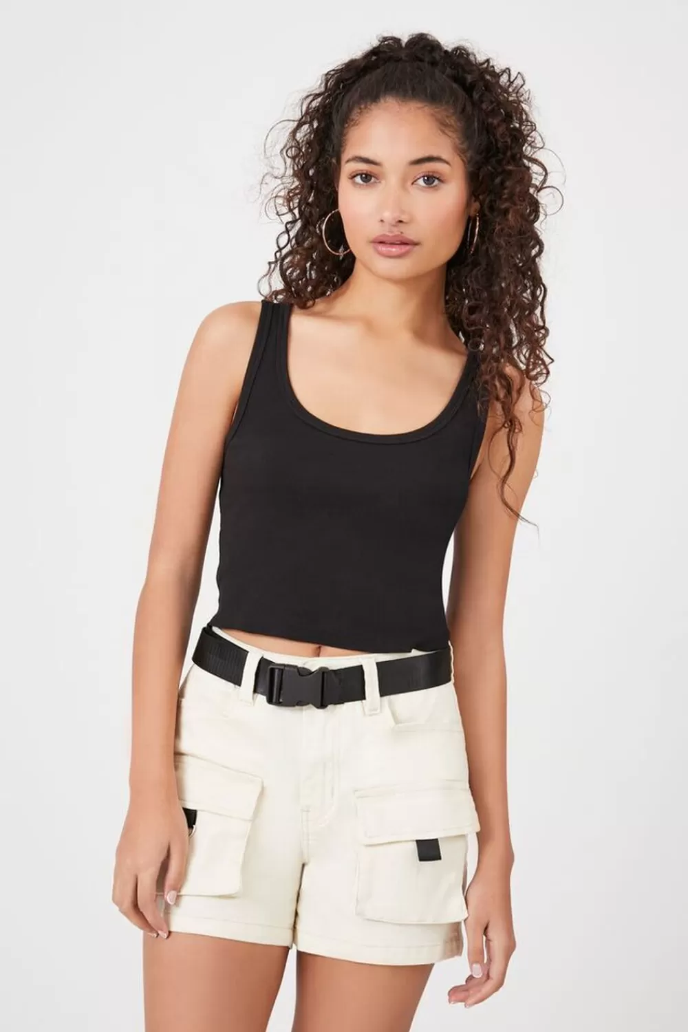 Bottoms>Forever 21 Denim Cargo Utility Shorts Khaki