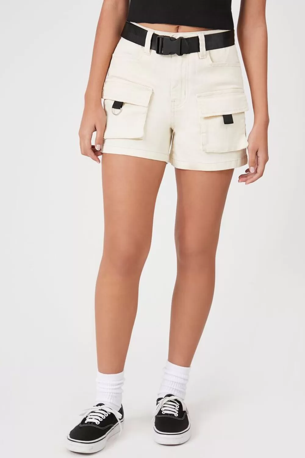 Bottoms>Forever 21 Denim Cargo Utility Shorts Khaki