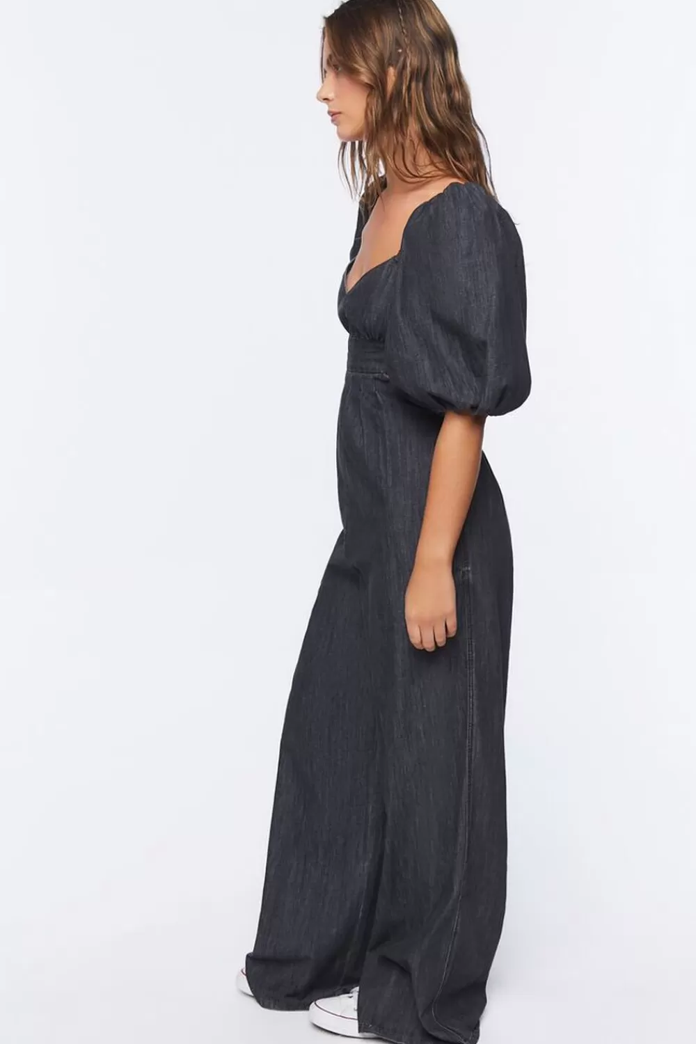 Rompers + Jumpsuits>Forever 21 Denim Cutout Wide-Leg Jumpsuit Charcoal
