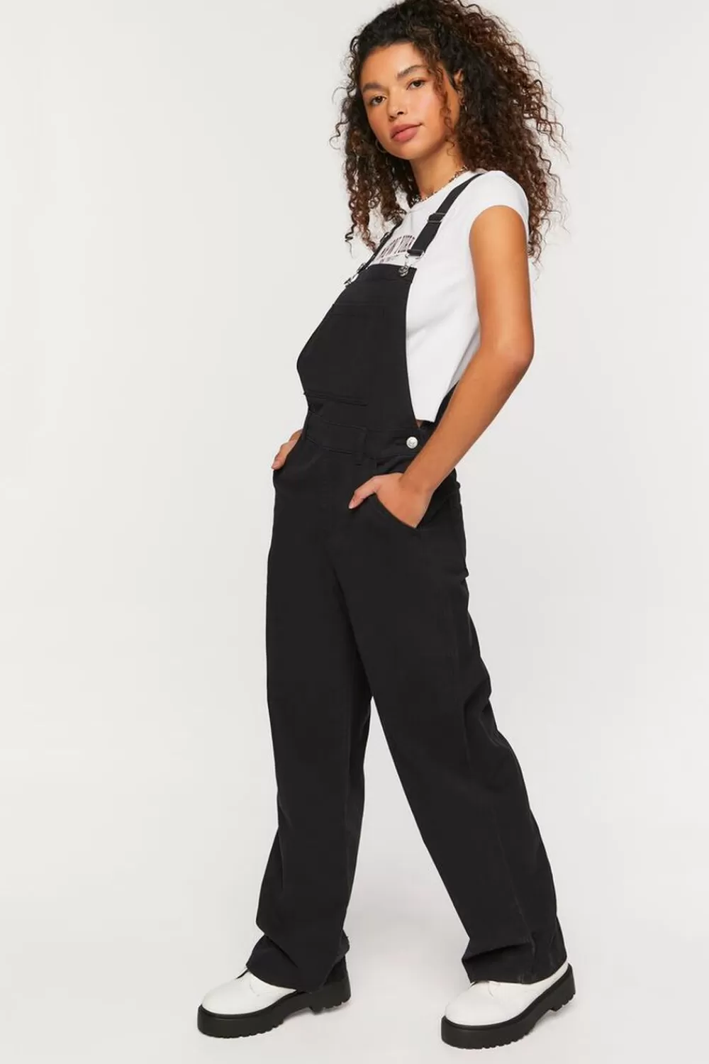 Rompers + Jumpsuits>Forever 21 Denim Straight-Leg Overalls Black