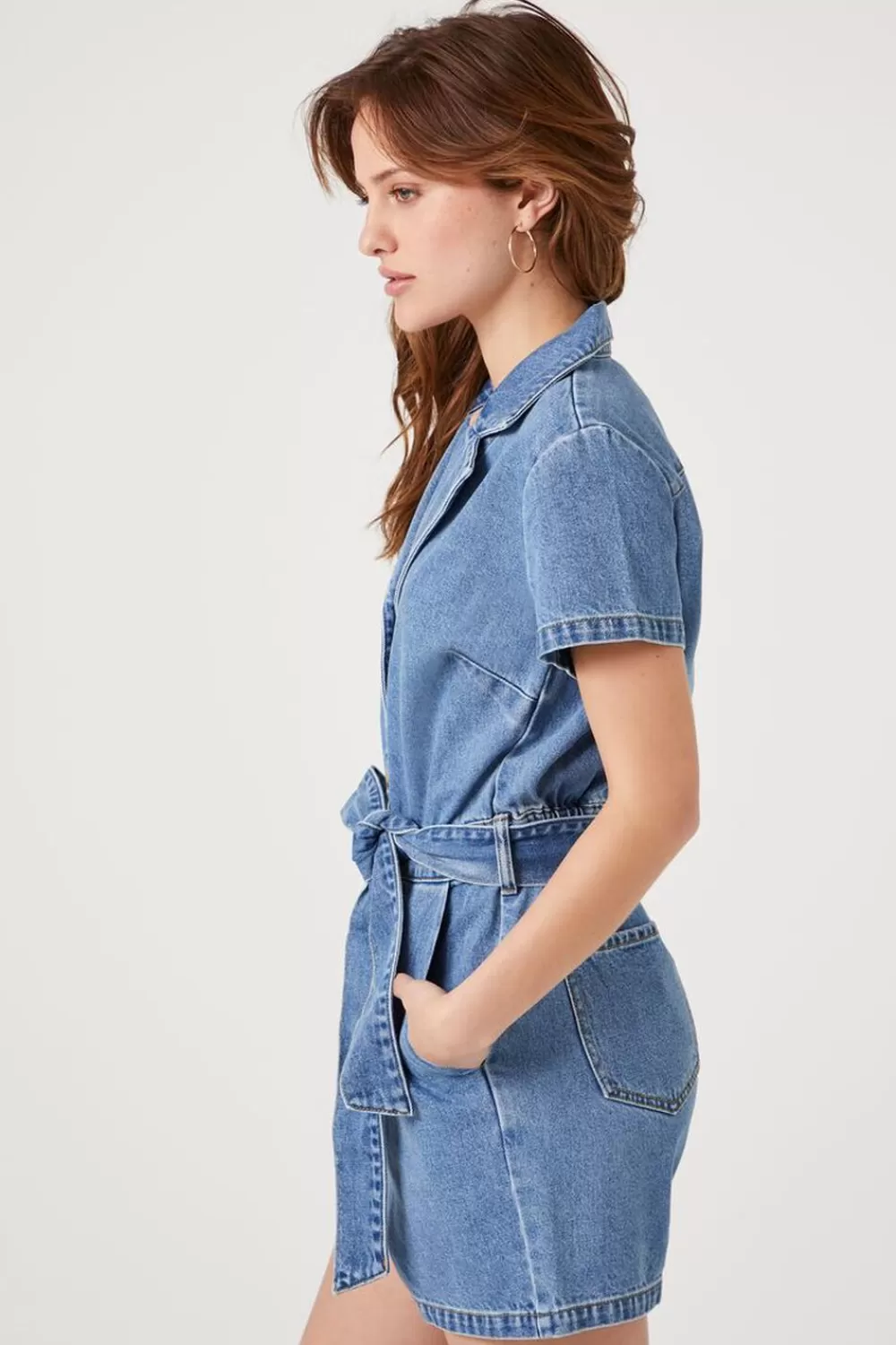 Rompers + Jumpsuits>Forever 21 Denim Tie-Waist Romper Medium Denim