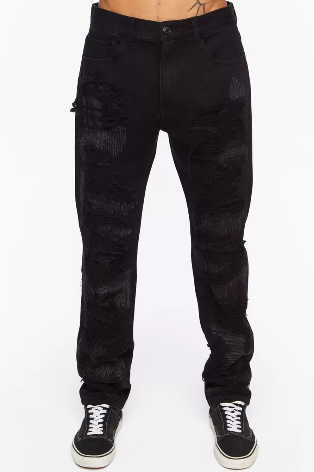 Jeans + Denim>Forever 21 Destroyed Slim-Fit Jeans Black