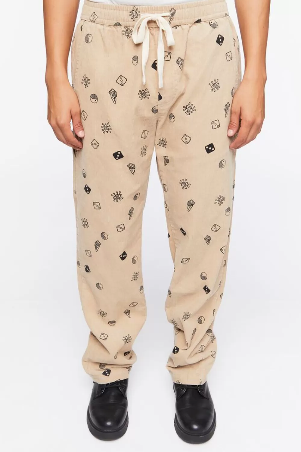 Bottoms>Forever 21 Dice Print Drawstring Pants Taupe/Black