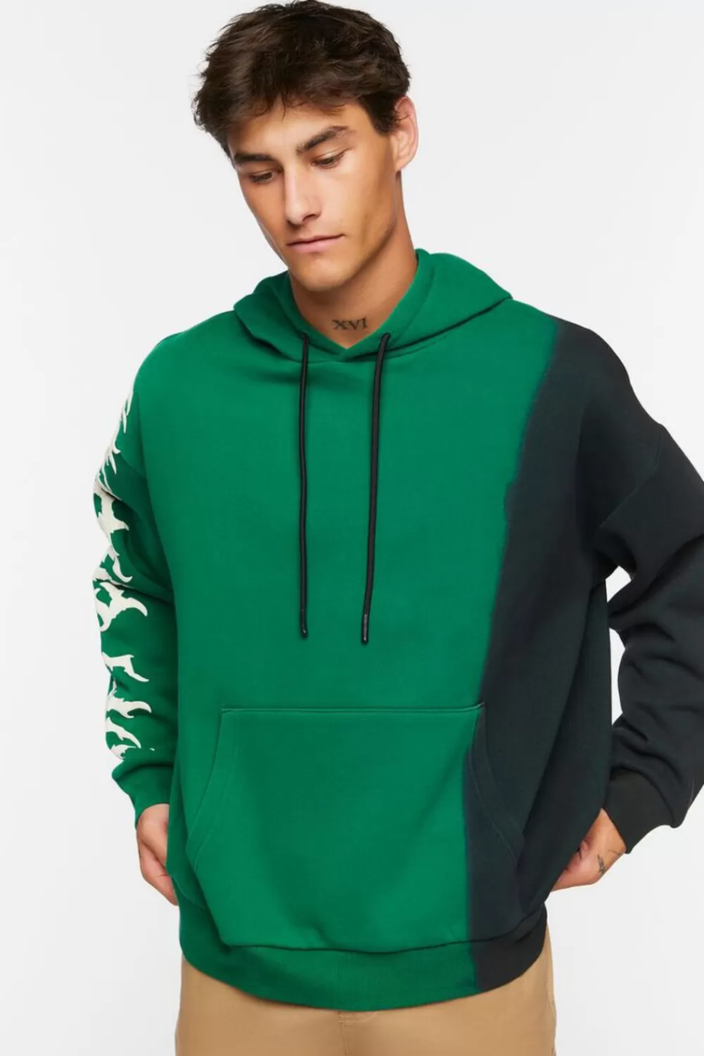 Graphic Tees>Forever 21 Dip-Dye After Dark Graphic Hoodie Bright Green/Multi