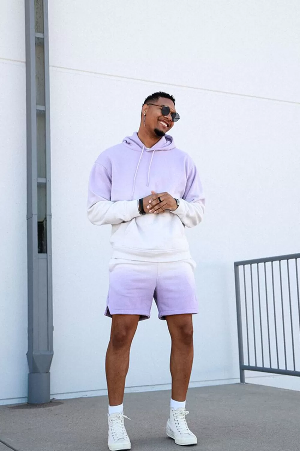 Activewear + Athletic>Forever 21 Dip-Dye Fleece Shorts Purple/White