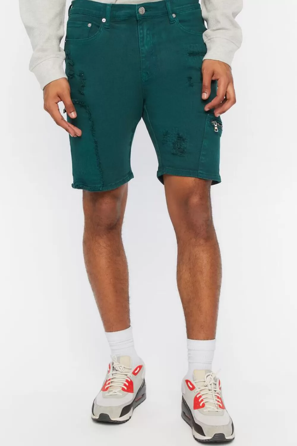 Jeans + Denim>Forever 21 Distressed Denim Shorts Hunter Green