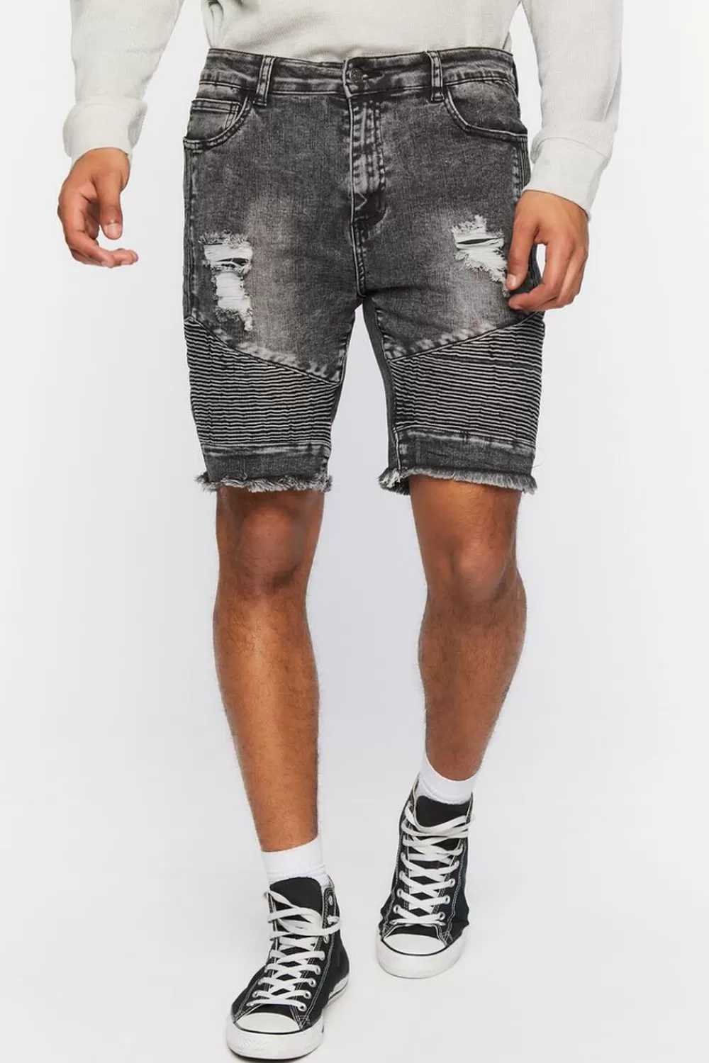 Jeans + Denim>Forever 21 Distressed Moto Denim Shorts Black