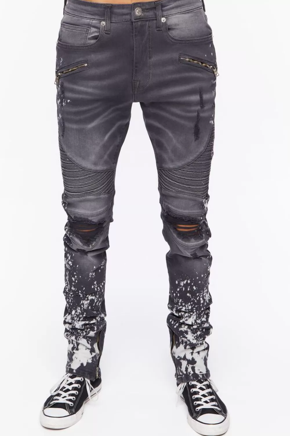 Jeans + Denim>Forever 21 Distressed Paint Splatter Skinny Jeans Grey/Multi
