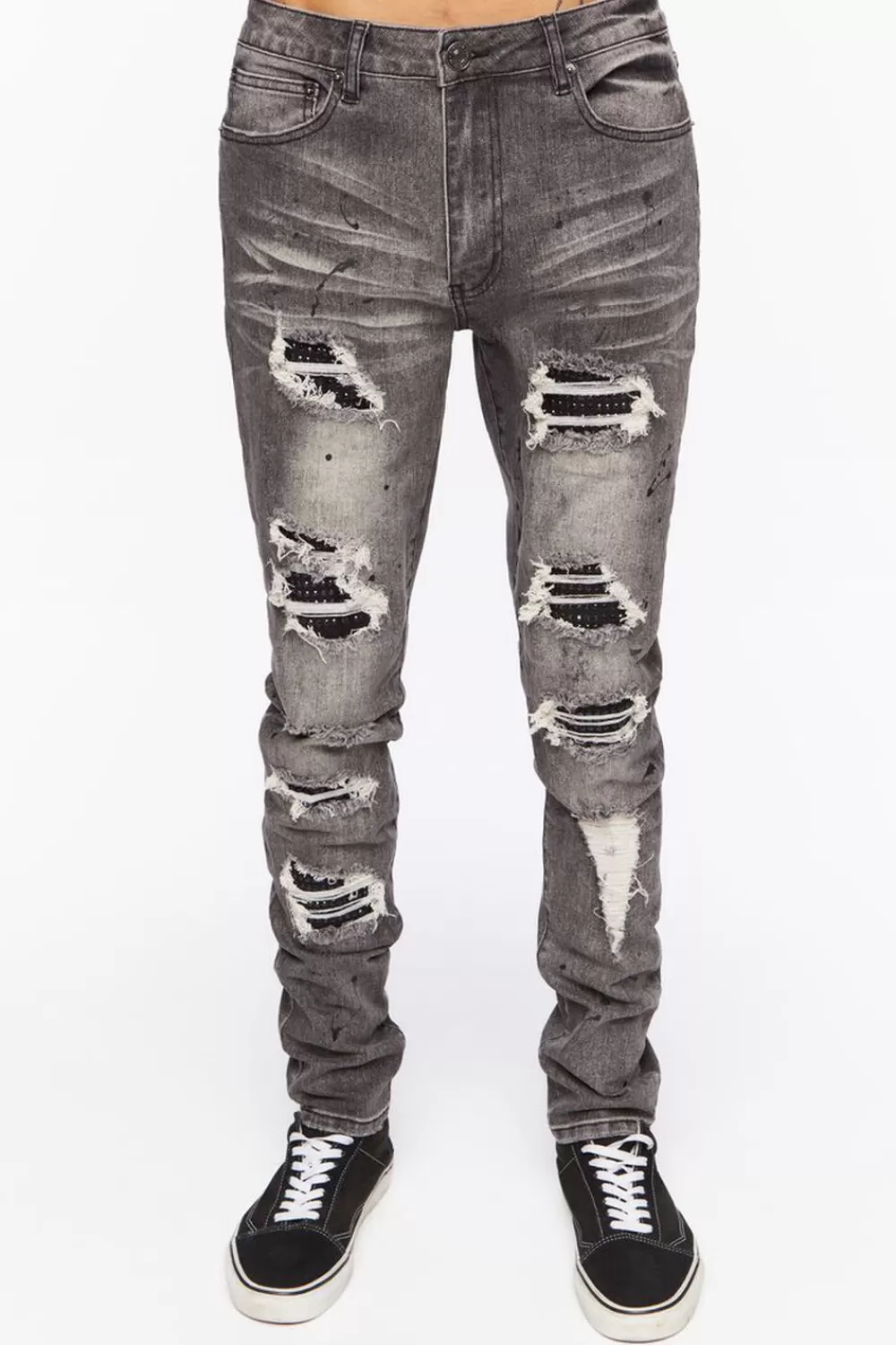 Jeans + Denim>Forever 21 Distressed Paint Splatter Skinny Jeans Grey