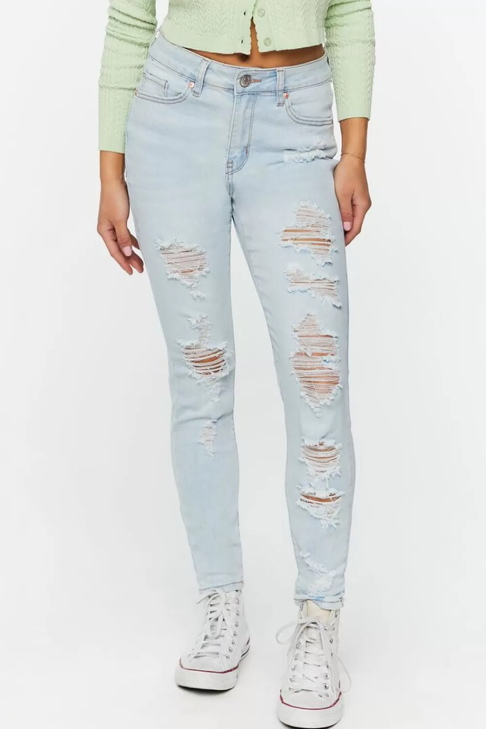 Bottoms>Forever 21 Distressed Skinny Jeans Light Denim