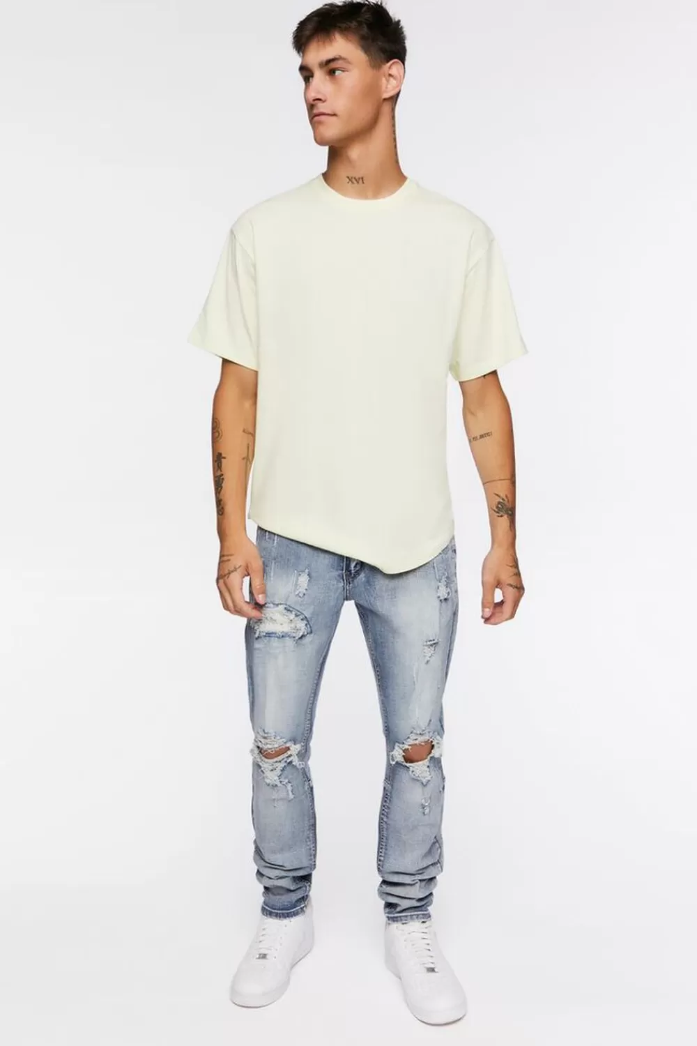 Jeans + Denim>Forever 21 Distressed Skinny Jeans Light Denim
