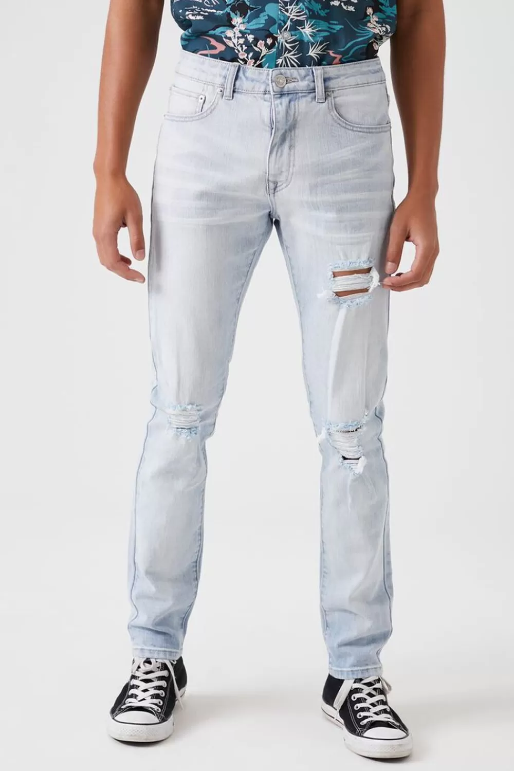 Jeans + Denim>Forever 21 Distressed Skinny Jeans Light Denim