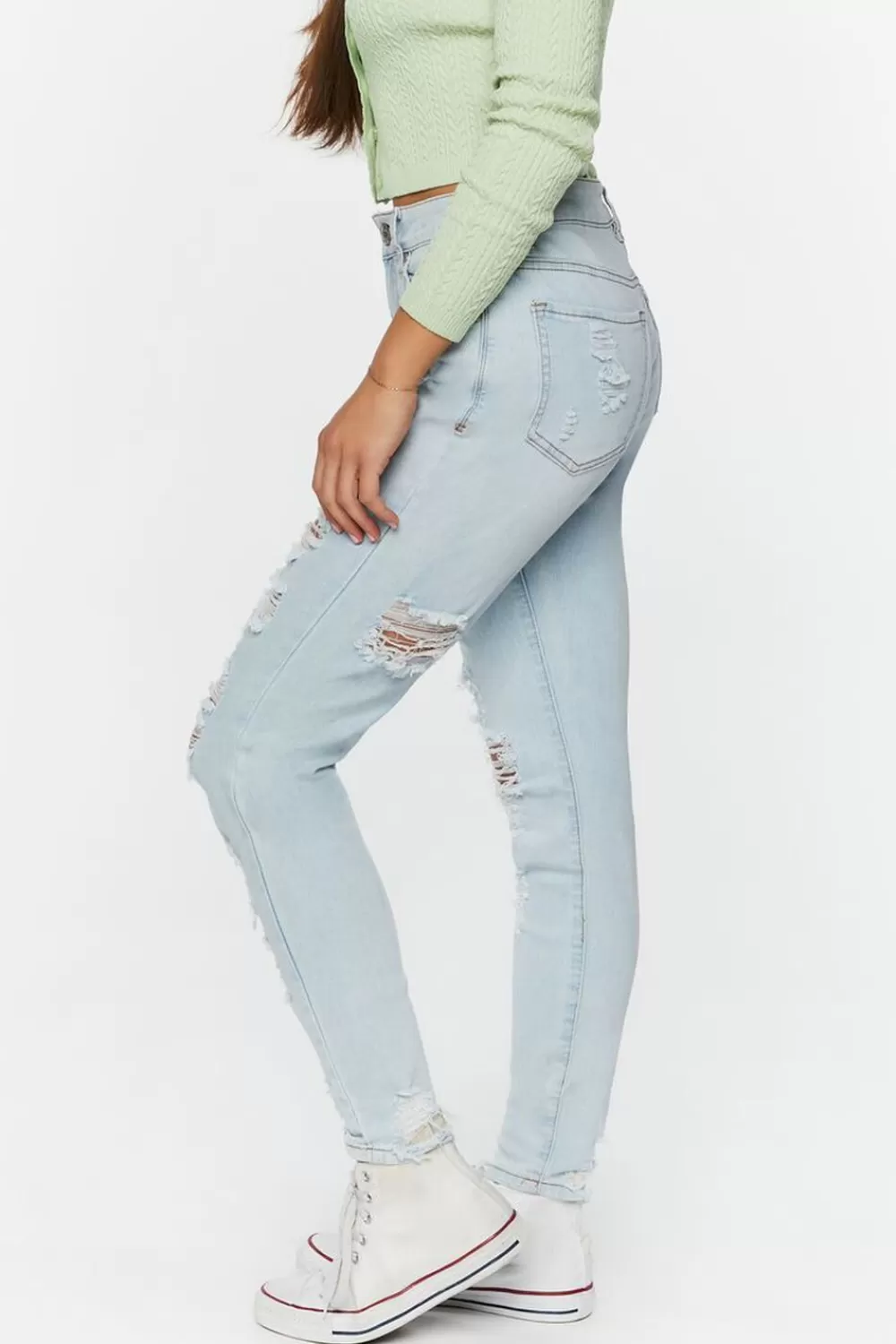 Bottoms>Forever 21 Distressed Skinny Jeans Light Denim
