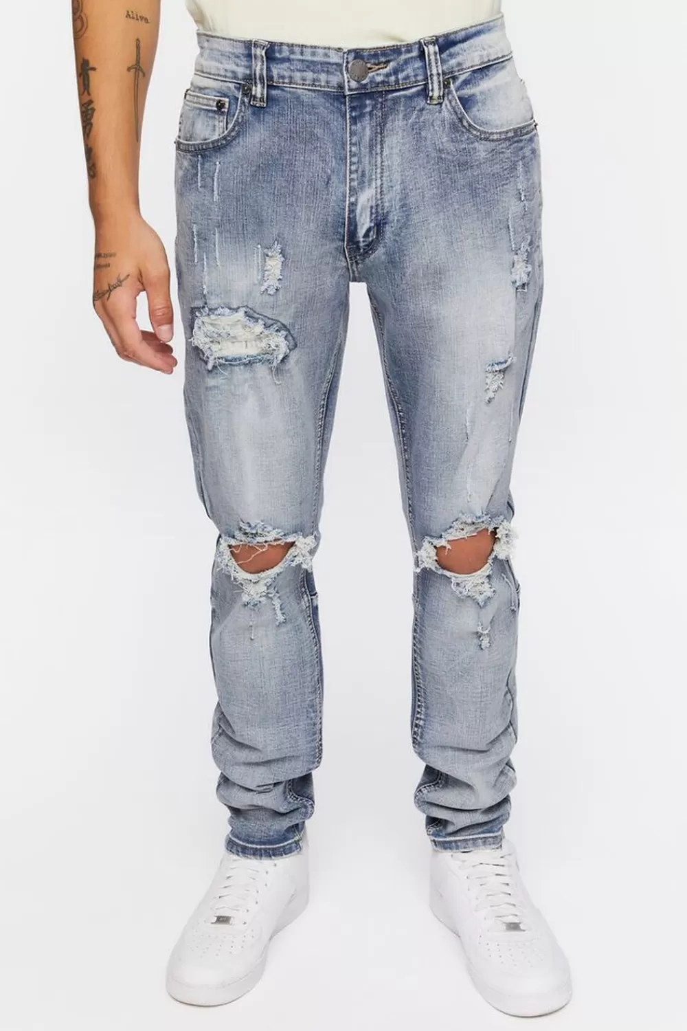 Jeans + Denim>Forever 21 Distressed Skinny Jeans Light Denim