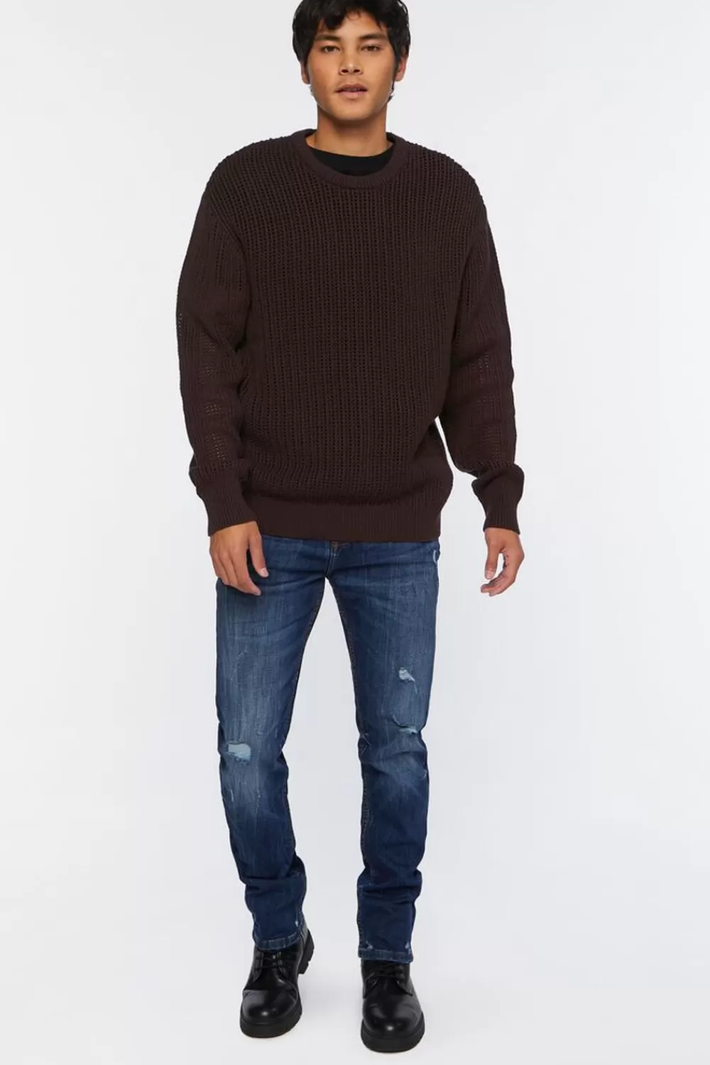 Jeans + Denim>Forever 21 Distressed Slim-Fit Jeans Dark Denim