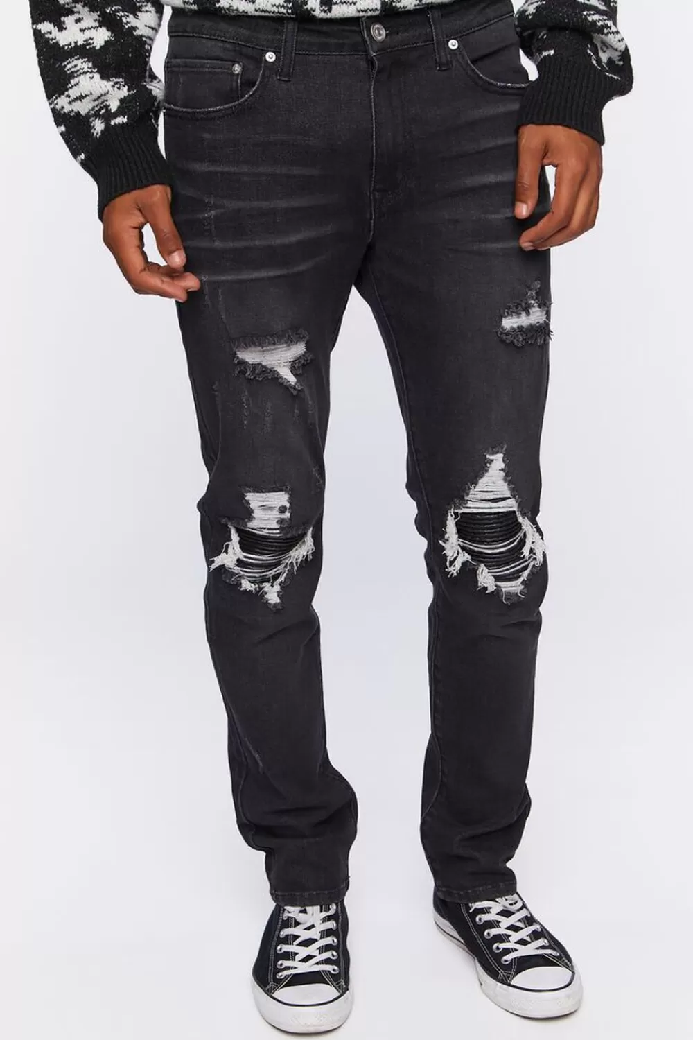Jeans + Denim>Forever 21 Distressed Slim-Fit Jeans Black