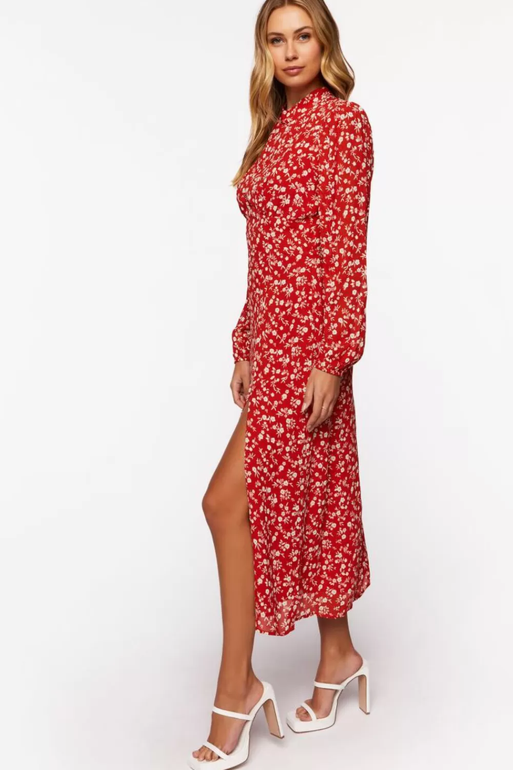 Forever 21 Ditsy Floral Print Open-Back Midi Dress | Women Dresses