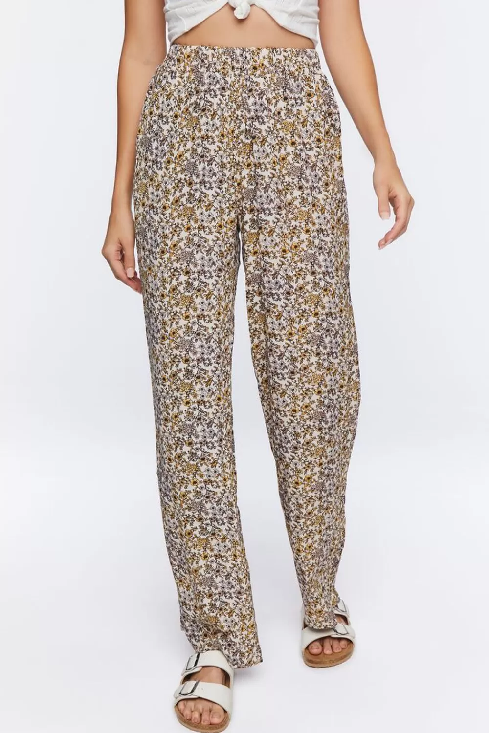 Bottoms>Forever 21 Ditsy Floral Print Pants Taupe/Multi