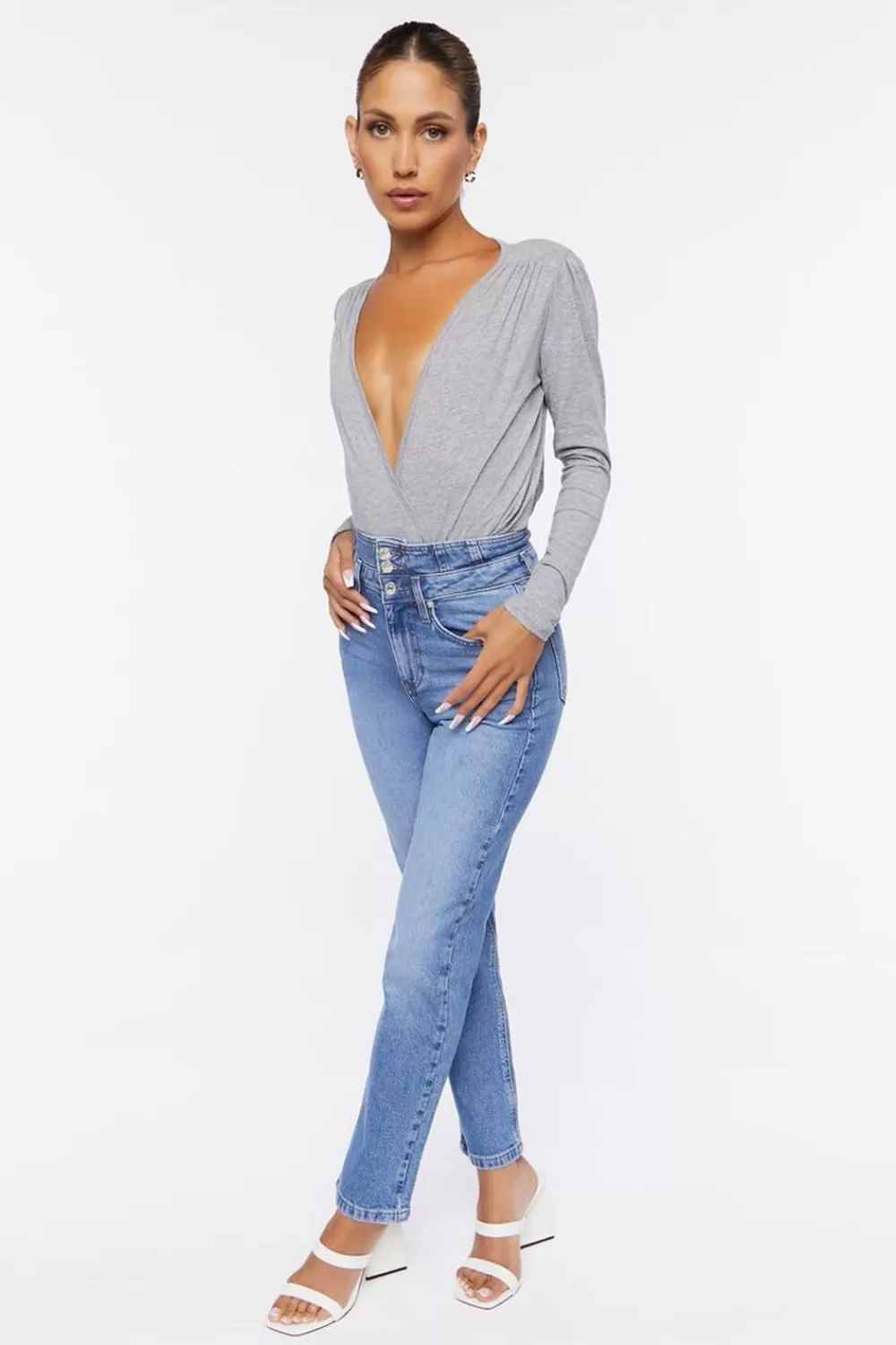 Bottoms>Forever 21 Double-Waisted Long Jeans Light Denim