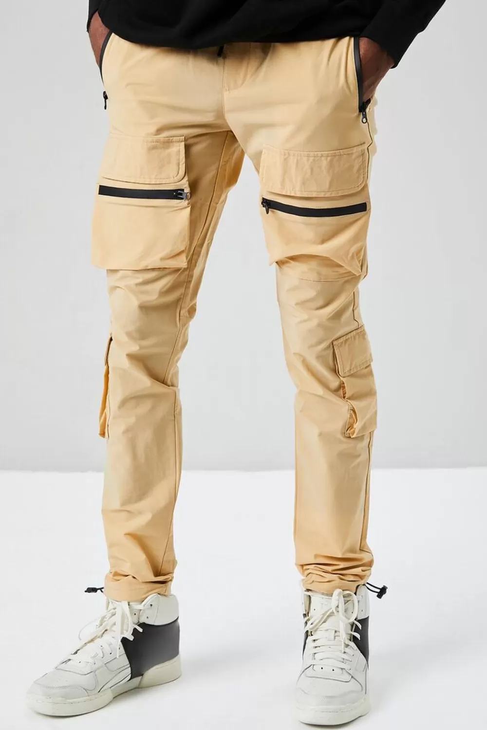 Bottoms>Forever 21 Drawstring Cargo Slim-Fit Pants Khaki