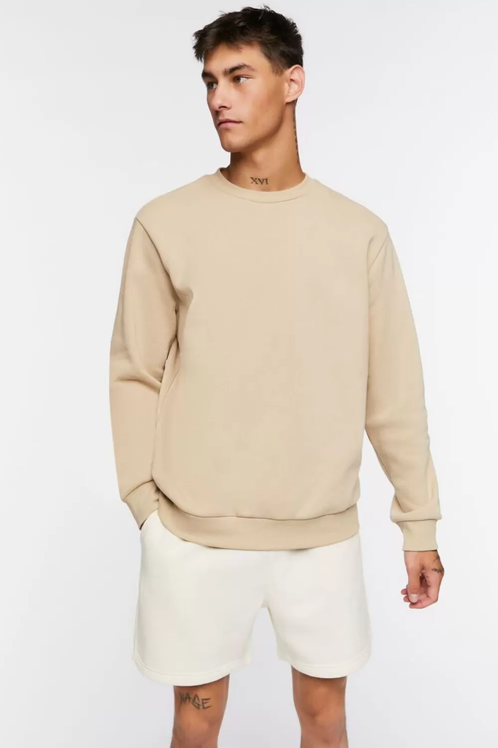 Bottoms>Forever 21 Drawstring Vented-Hem Shorts Cream