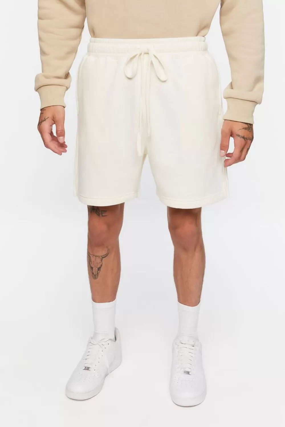 Bottoms>Forever 21 Drawstring Vented-Hem Shorts Cream