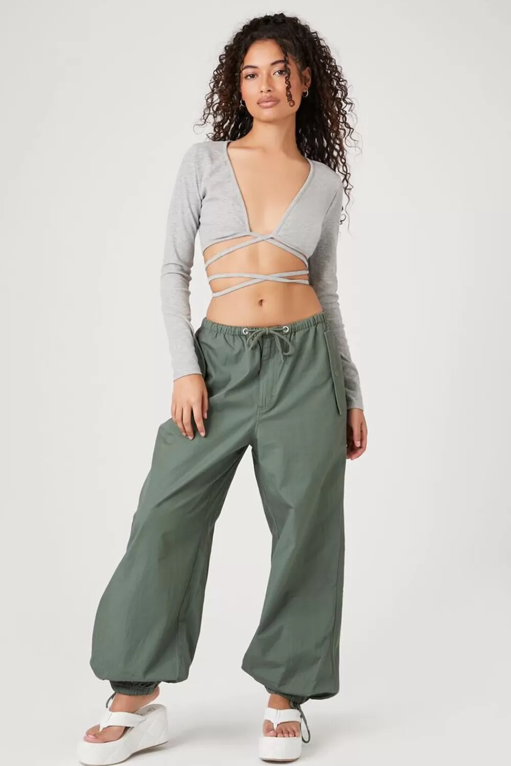 Bottoms>Forever 21 Drawstring Wide-Leg Joggers Cypress