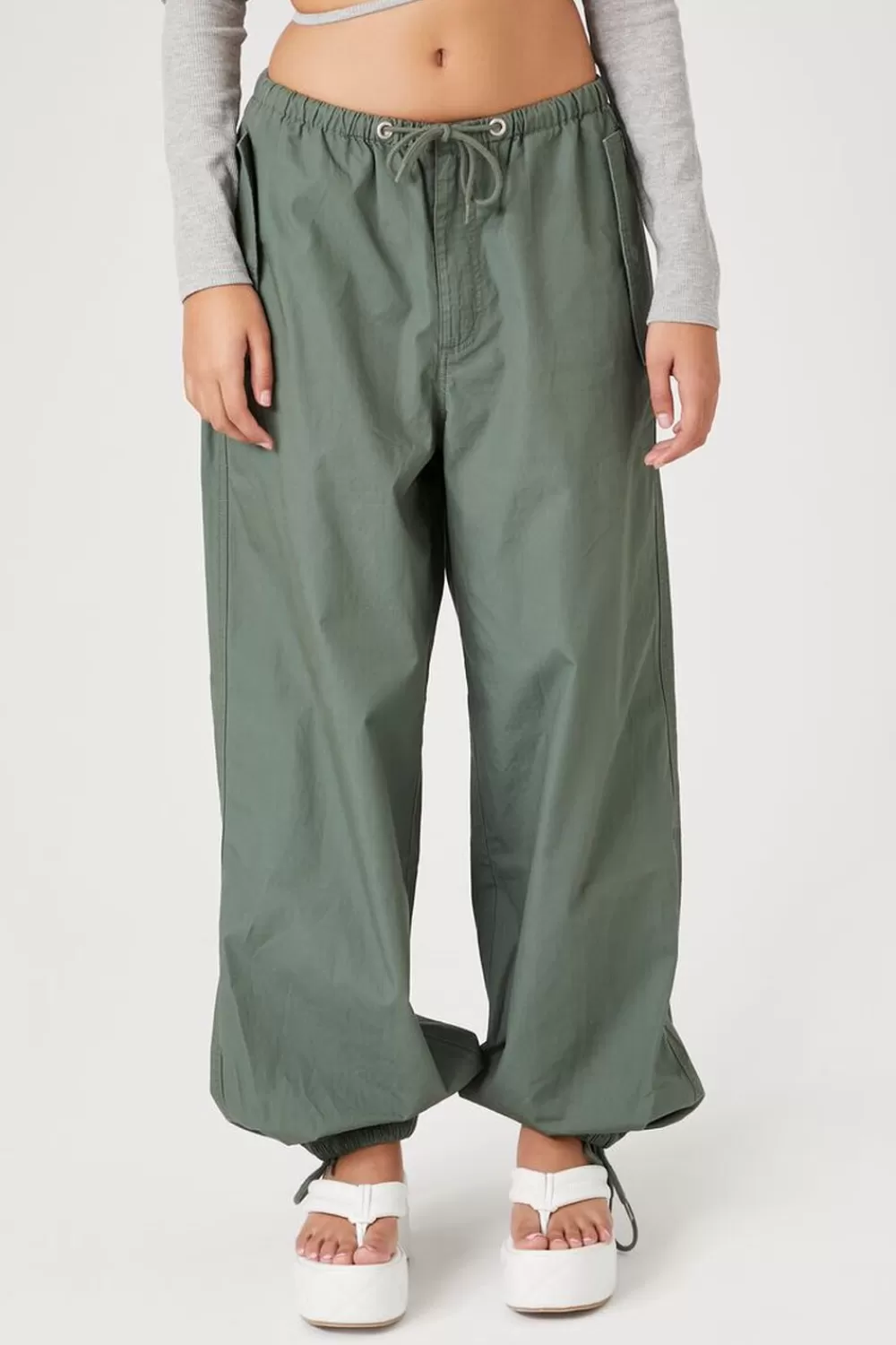 Bottoms>Forever 21 Drawstring Wide-Leg Joggers Cypress