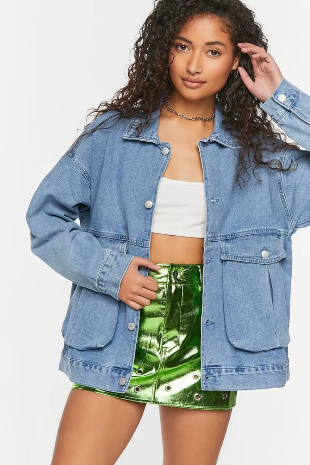 Jackets + Outerwear>Forever 21 Drop-Sleeve Shacket Denim