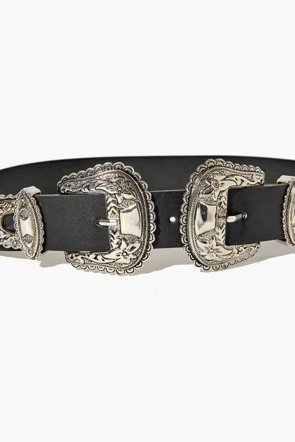Belts>Forever 21 Dual Buckle Faux Leather Belt Black/Silver