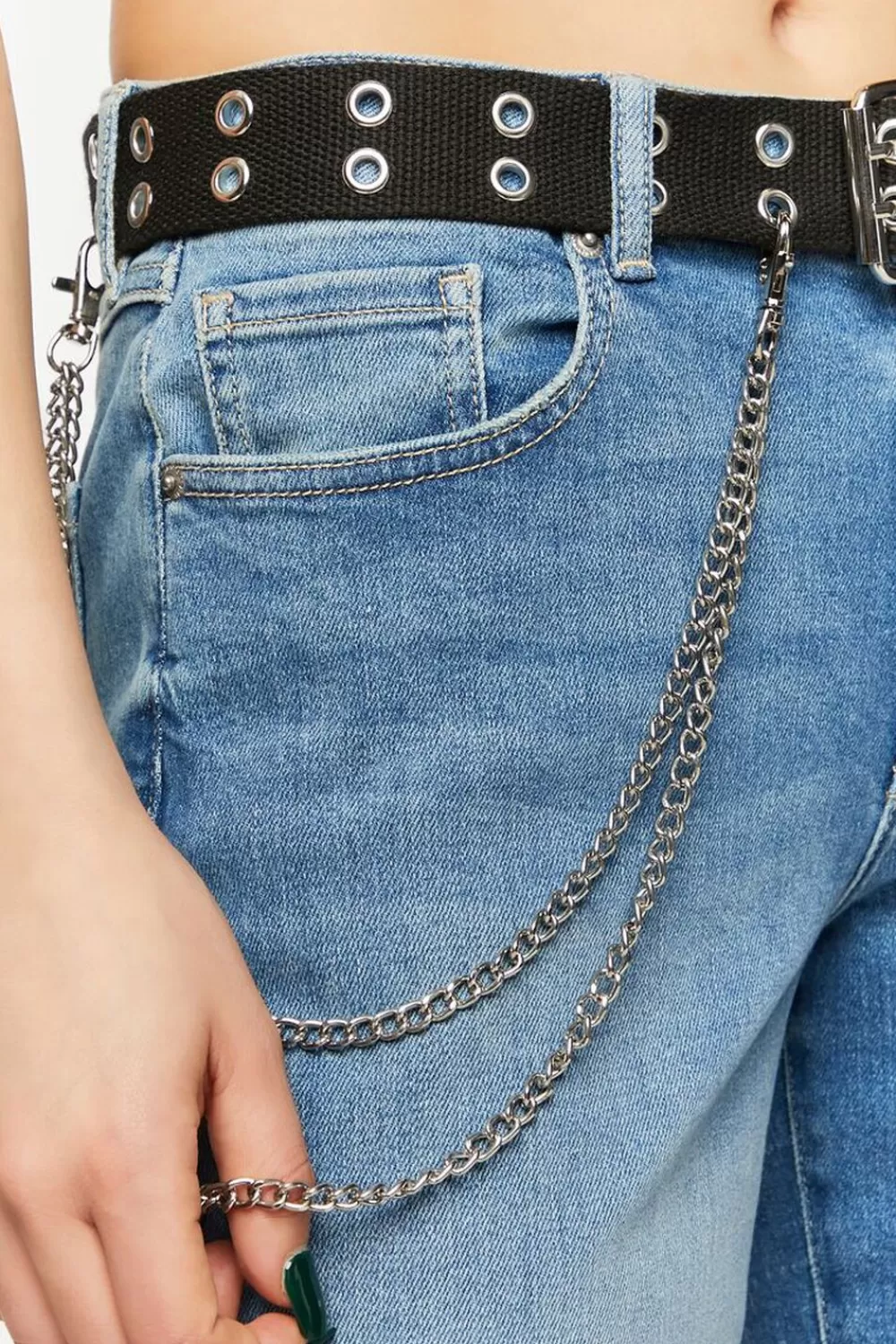 Belts>Forever 21 Dual Wallet Chain Belt Black/Silver