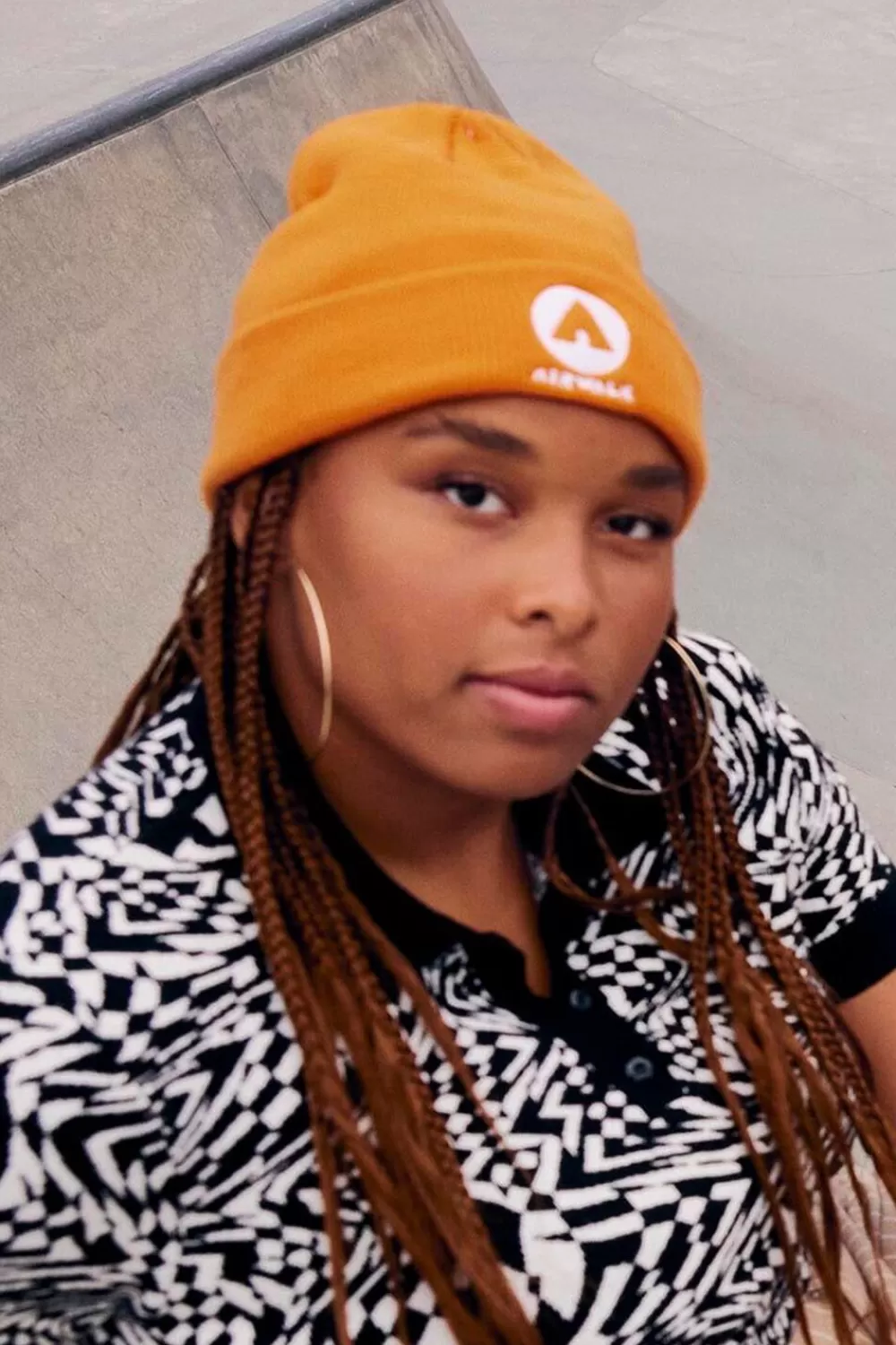 Hats + Beanies>Forever 21 Embroidered Airwalk Beanie Orange/White