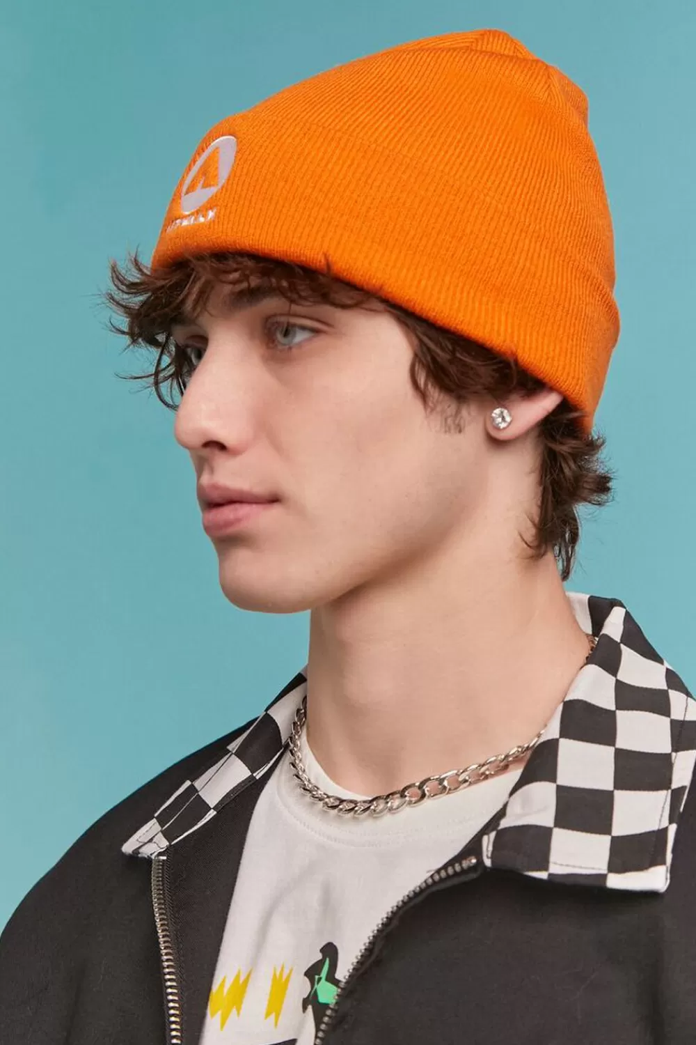 Hats + Beanies>Forever 21 Embroidered Airwalk Beanie Orange/White