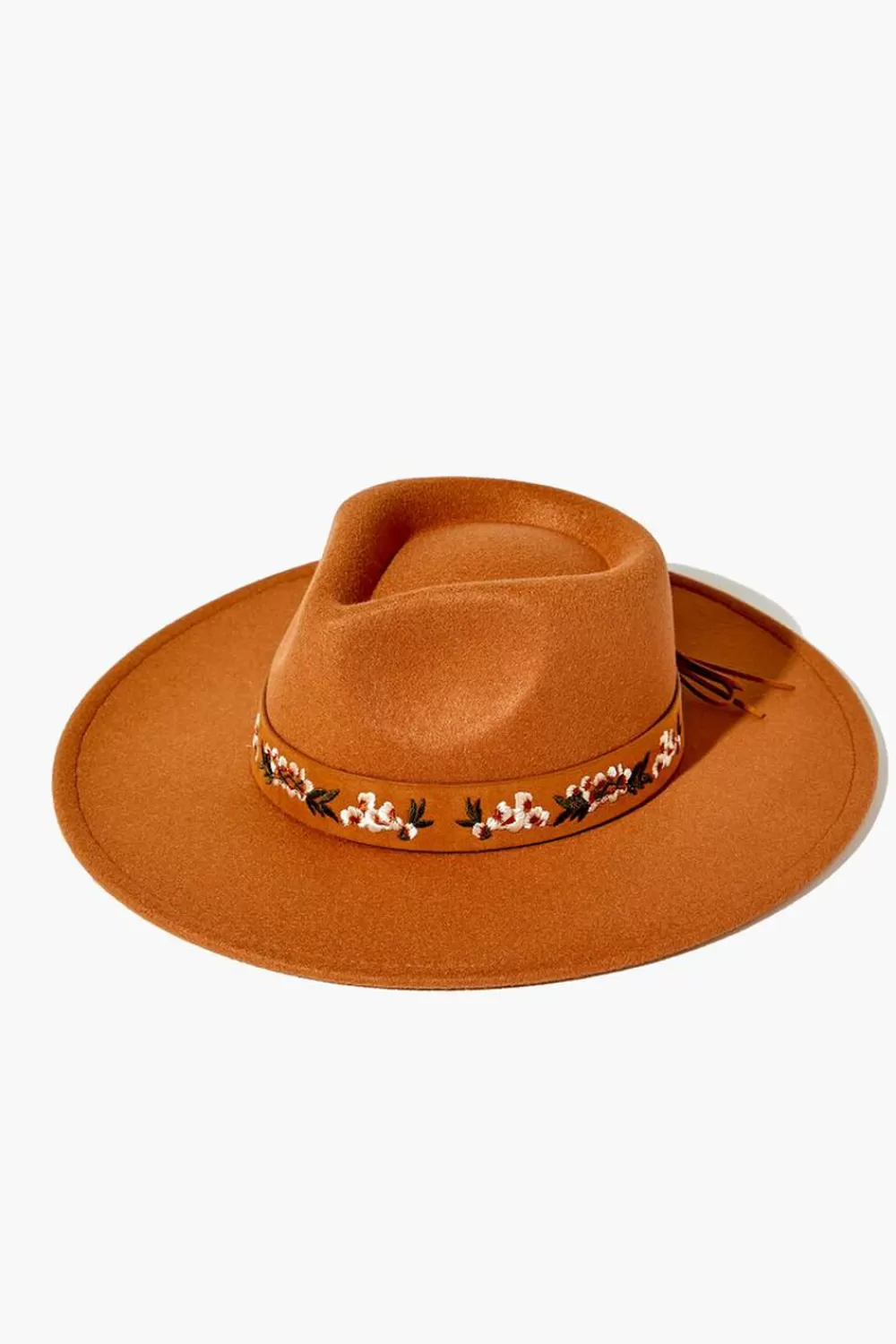 Hats + Beanies>Forever 21 Embroidered Brushed Fedora Brown/Multi