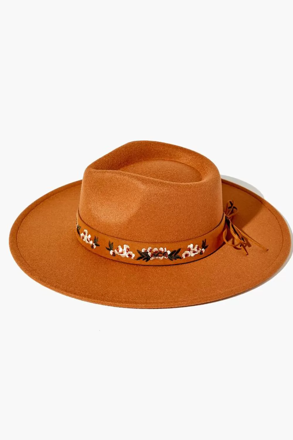 Hats + Beanies>Forever 21 Embroidered Brushed Fedora Brown/Multi