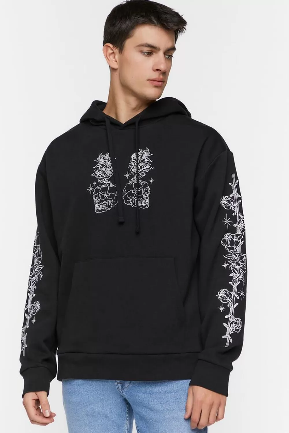 Graphic Tees>Forever 21 Embroidered Buena Suerte Hoodie Black/Multi
