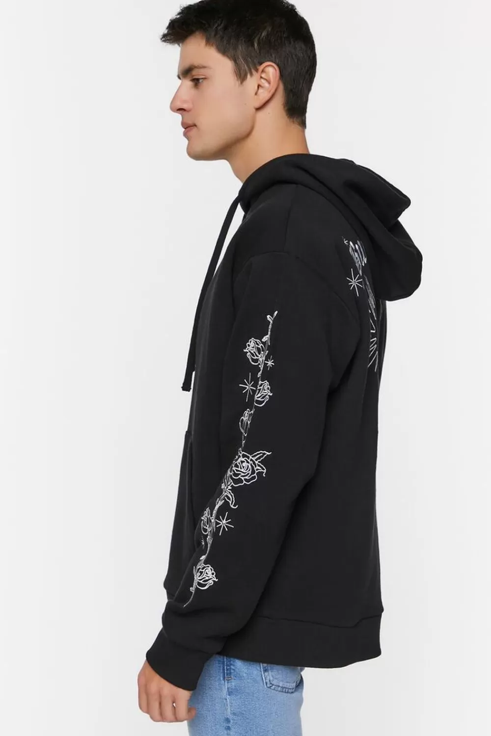 Graphic Tees>Forever 21 Embroidered Buena Suerte Hoodie Black/Multi