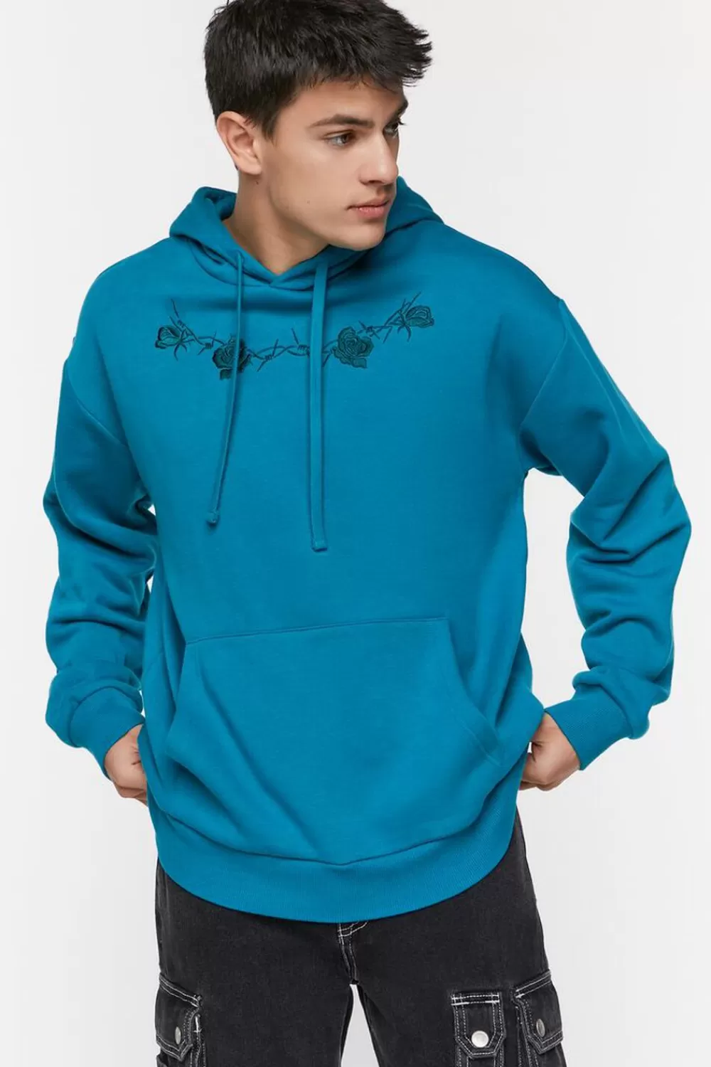 Graphic Tees>Forever 21 Embroidered Dream Fleece Hoodie Marina